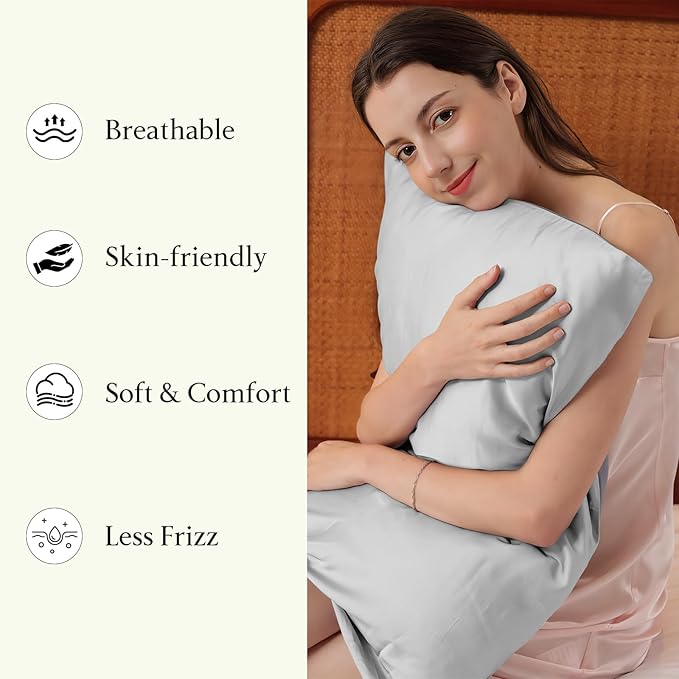 Mulberry Silk Pillowcase for Hair and Skin, Luxury Double Sided Pure Silk Pillowcase, 29x19 Inches, 1Pc (Silver Gray)