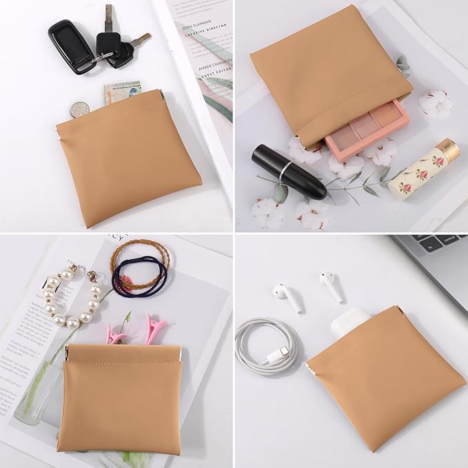 BUSOHA 3 Pack Small Makeup Bag for Purse - Mini Portable Cosmetic Bags for Women, Coin Purse Lipstick Cosmetic Accessories Organizer, Small Travel Kit Storage Pouch(Brown)