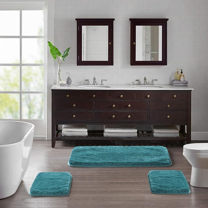 Suchtale Bath Rug for Bath Non Slip Water Absorbent Soft Microfiber Shaggy Bathtub Mat Machine Washable Thick Plush Shower Mat - Teal (20 x 32)