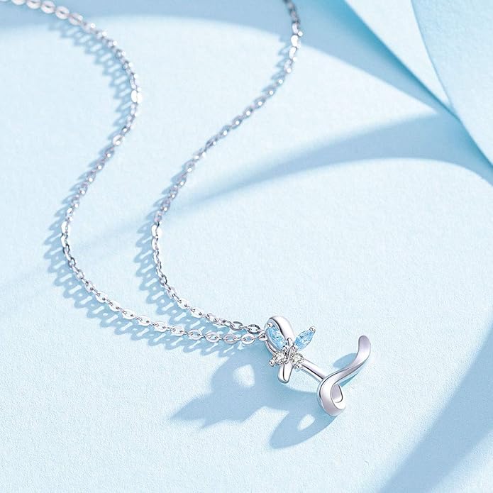 EUDORA Sterling Silver Butterfly Initial Necklaces for Women, Elegant Letter Neckles Personalized Gift for Mother, Sister, Daughter, 18 inch Chai