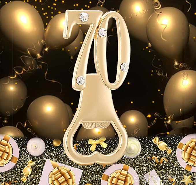 Baseo 24 Pack Gold 70th Bottle Opener Birthday Favors 70th Birthday Party Favors 70th Gold Birthday Party Gifts 70th Birthday Party Souvenirs or Decorations for Guests (Black Gold 70)