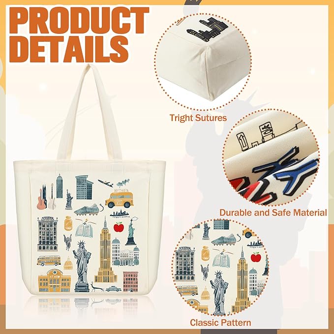 Large Canvas Tote Bags Decorative Themed City Souvenir Gift Bags with Handle Shopping Basket Reusable