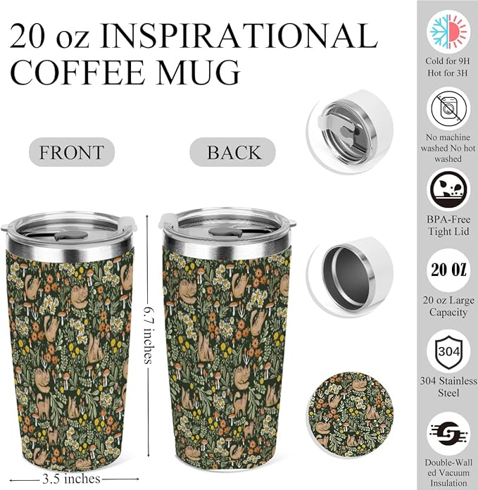 Cat Gifts for Women, Men, 20 oz Insulated Tumbler, Floral Animal Tumbler with Lid, Vacuum Travel Coffee Mug Stainless Steel Cup Gifts for Cat Lovers, Girls, Mom Sister Christmas Birthday