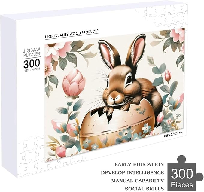 Wooden Puzzle - Easter Bunny Eggs Cute Rabbit Jigsaw Puzzles，Wooden Puzzles for Adults 300 Pieces Challenge Puzzles，Educational Games，Family Puzzles，Unique Gifts for Wall Art