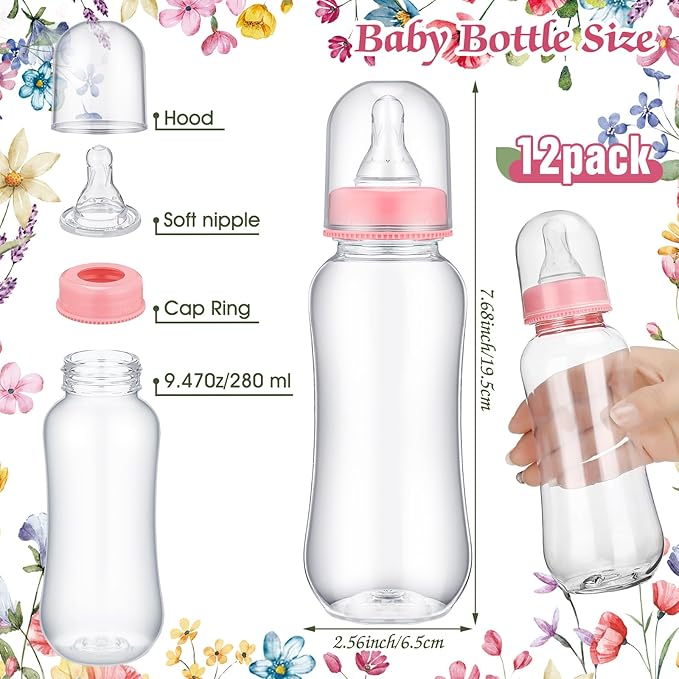 TrelaCo Wildflower Cool Baby Shower Games Wooden Bottle Chug Sign Wildflowers in Bloom Gift Sets and 12 Pcs Baby Bottle Shower Favor for Gender Reveal Games