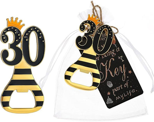 24pcs 30th Gold Keychain Bottle Opener 30th Birthday Party Favors, Keychain Beer Bottle Opener Favors 30 Anniversary Souvenirs Return Gifts for Guests Party Decor Supplies (black 30)