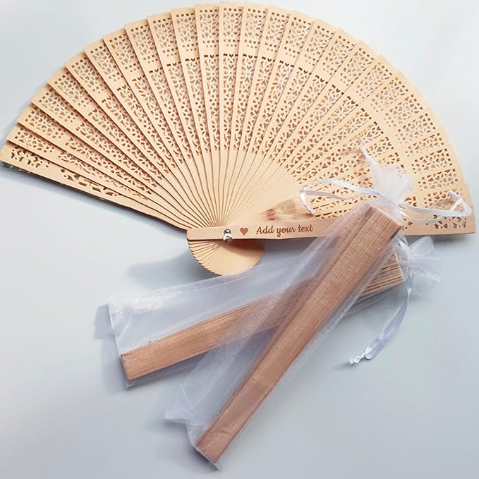 10 Pcs Wedding Fans Personalized Folding Hand Fans, Custom Sandalwood Handheld Fans Bulk Wooden Folding Fan, Vintage Hollow Carved Fans for Wedding Decoration Party Gifts Baby Shower (10 Pcs)