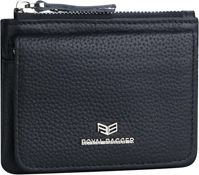 Royal Bagger Genuine Leather Women's Coin Purse - RFID Blocking Small Wallet, Casual Zipper Change Pouch for Daily Use 3200 (Black)