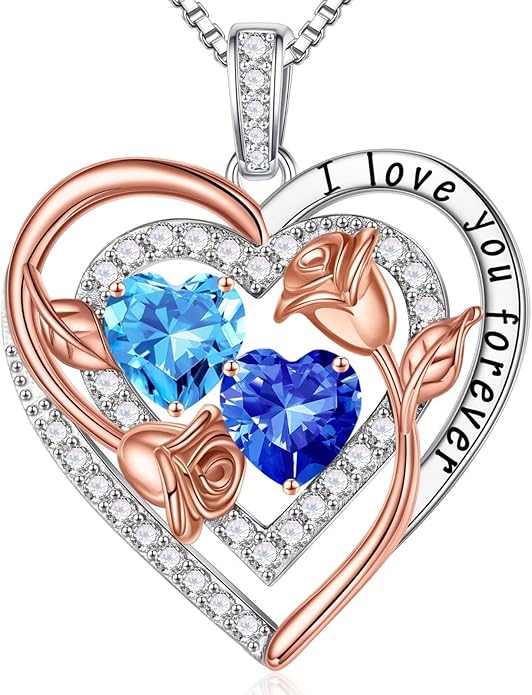 Iefil Valentines Day Gifts for Her - Sterling Silver Birthstone Necklace Anniversary Birthday Gifts for Her Wife Mom Daughter