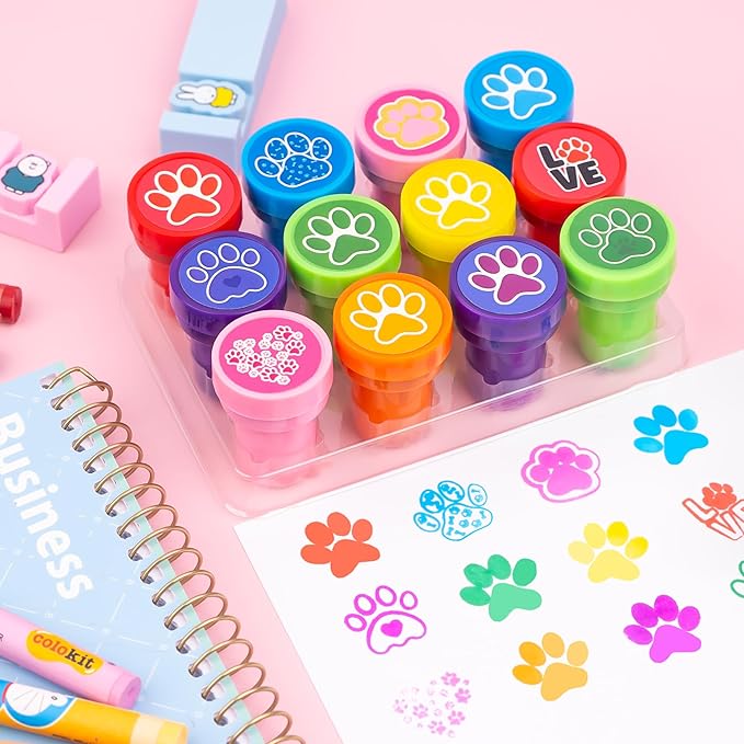 36PCS Paw Print Party Favors - 24PCS Temporary Tattoos & 12PCS Stamps - Ideal Dog Cat Pet Themed Birthday Card Decorations Supplies Goodie Bag Cute Rewards for Boys Girls Classroom Gifts Baby Shower