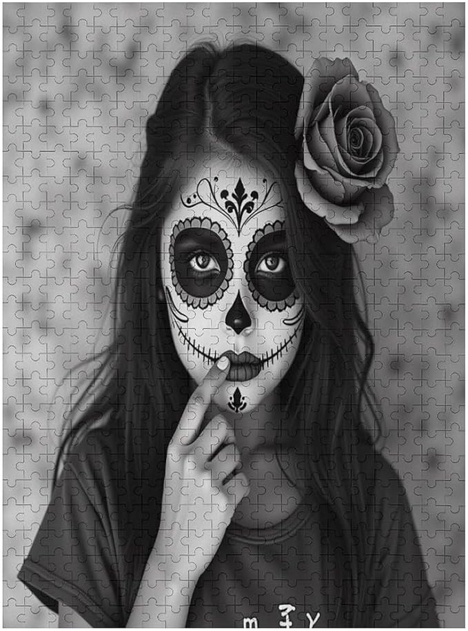 Adult Wooden Puzzle 500 Pieces - Gorgeous Sugar Skull Lady Day of The Dead Theme Jigsaw Puzzles， Exquisite Art Design，for Puzzles Challengers and Enthusiasts，Puzzle Games for Children and Adults