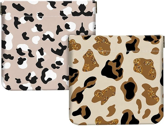 2Pcs PU Leather Small Squeeze Coin Purse Pouch Mini coin Bag Unique And Cute Wallet Cosmetic Bags Change Bag For Women Girls Men （Brown leopard print