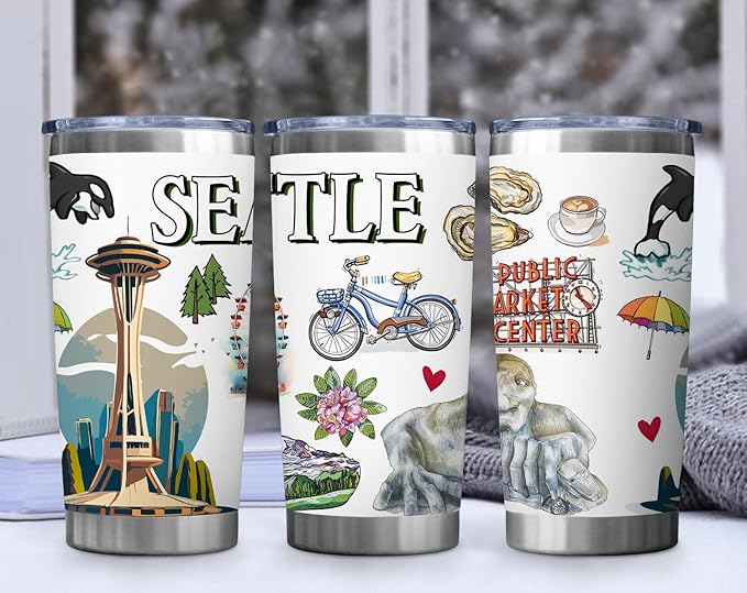 City Tumbler for City Lover,20oz Double Wall Vacuum Insulated Stainless Steel Coffee Cups (Seattle)