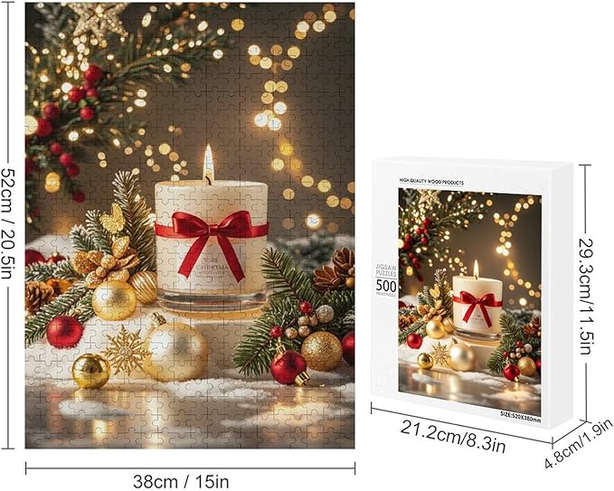 Jigsaw Puzzles for Adults 500 Piece - Christmas Atmosphere Candle Light，Merry Christmas Themed Wooden Puzzles，Funny Puzzles，Puzzle Games Challenge Puzzles，Educational Games