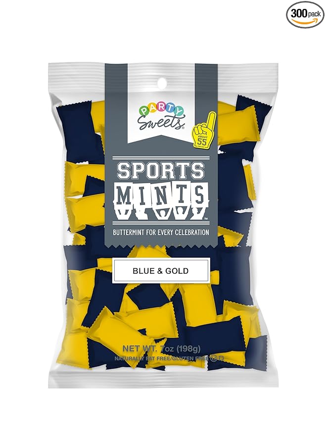 Party Sweets Blue and Gold Sports Mints by Hospitality Mints, Appx 300 mints, 7-Ounce Bags (Pack of 6)