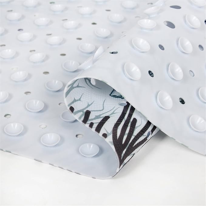 Seahorse Bathtub Mat Non Slip for Kids 40x16in Extra Long Anti Slip Bath Mat for Tub Abstract Bath Shower Mat with Large Drain Holes and Suction Cups Quality Honeycomb Design Bathroom Decor