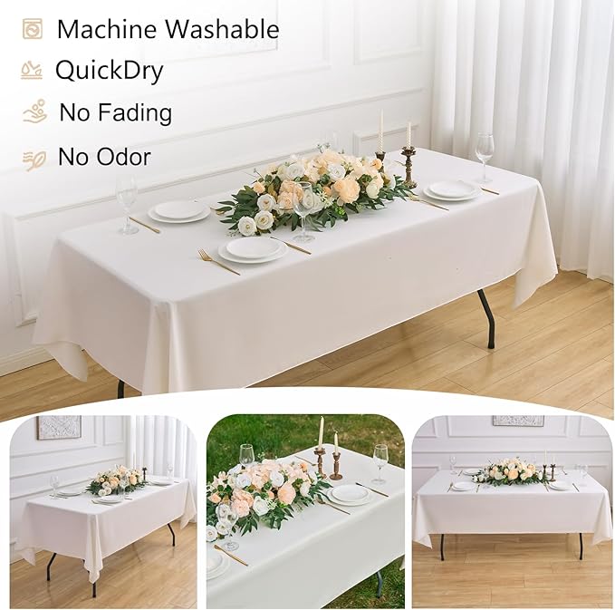 Ivory 6 Pack Polyester Table Cloth 60 x 84 Inch, Rectangle Tablecloths for 6 Foot Tables Washable Table Cloth for Party Wedding