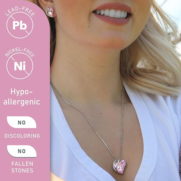 Leafael Valentine's Day Gift Necklaces for Women, Infinity Love Birthstone Heart Crystal Pendant, Birthday Anniversary Jewelry for Wife, Mom, and Her, Silver Plated, 18" + 2" Adjustable Chain