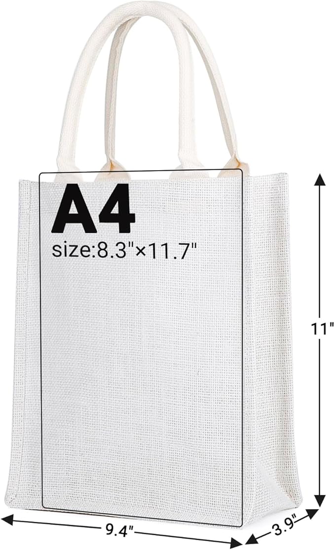 Segarty Tote Bags, 6 Pack Small White Burlap Jute Reusable Canvas Gift Favors Bag with Handles Blank Tote Bulk for Bridesmaid Wedding, Women Market Grocery Shopping, Bachelorette Party, Beach Trip