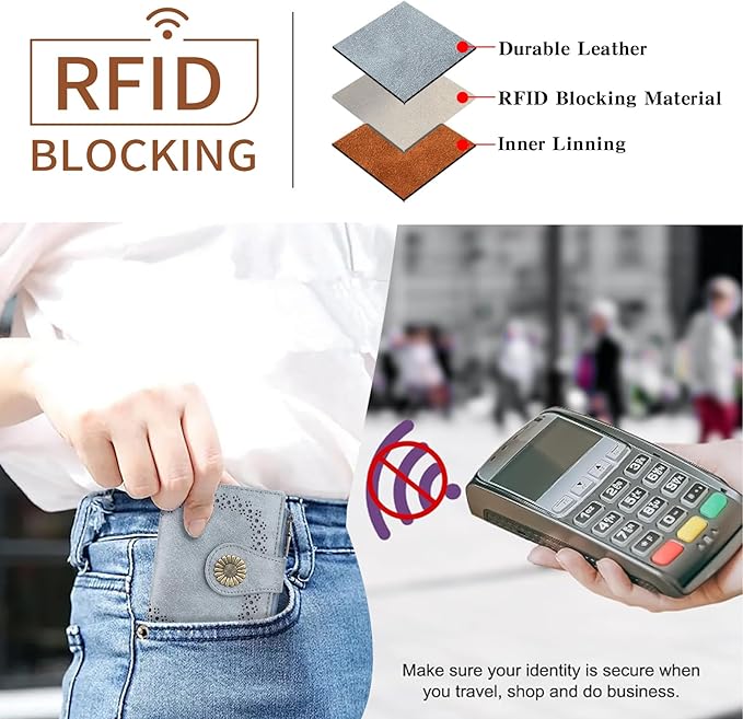 SENDEFN Small Wallets for Women Bifold RFID Blocking Leather Card Holder Compact Wallet with Zipper Coin Pocket