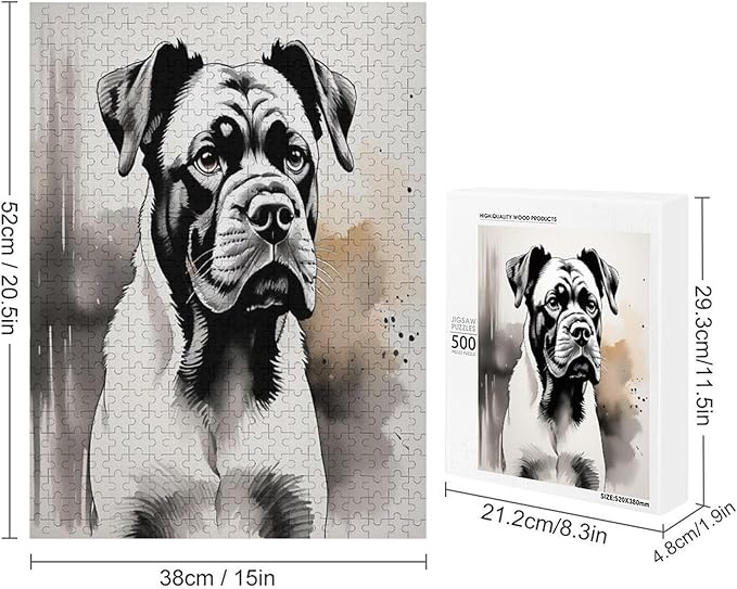Boxer Dog Portrait Animal Wooden Puzzle 500 Pieces Jigsaw Puzzles for Adults Puzzle Educational Toys Challenging Fun Games Gifts for Elders Kids Family and Friends