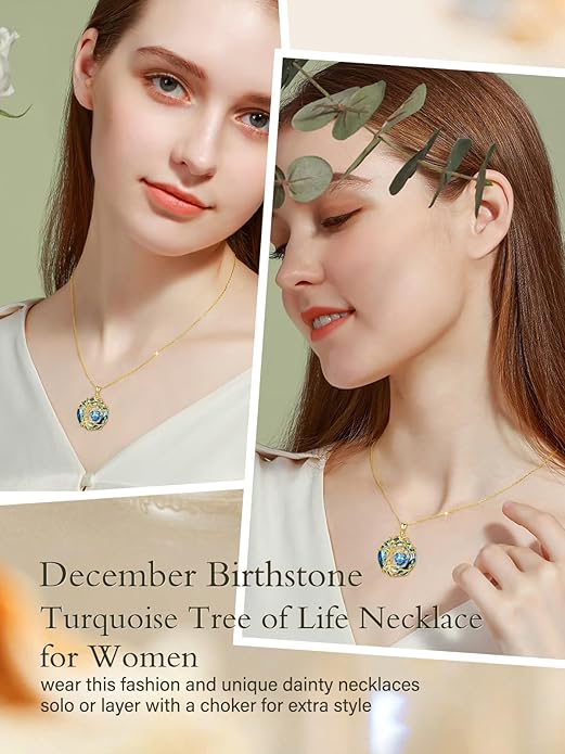 TOUPOP Tree of Life Birthstone Necklace 925 Sterling Silver Pendant Austrian Crystal Jewelry Anniversary Valentine's Day Birthday Gifts for Women Mom Her Wife