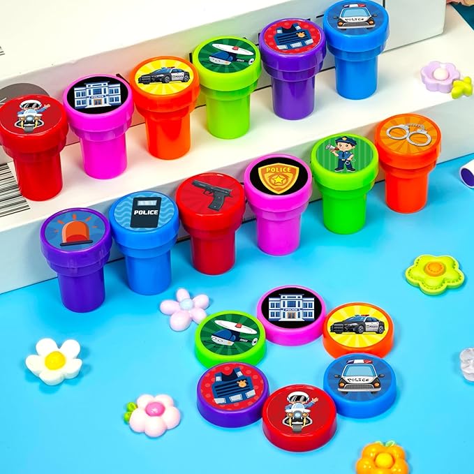 Cinrobiye 24 Pcs Police Party Favor Stampers,Police Party Supplies, Police Birthday Party Favors Gifts, Classroom Rewards Carnival Prizes, Goodie Bag Pinata Fillers