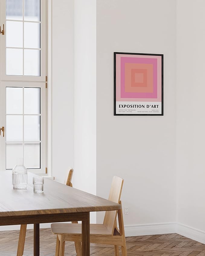 HAUS AND HUES Art Exhibition Poster, Danish Pastel Wall Art, Pink Aesthetic Decor, Geometric Art Prints (Black Frame, 16x20)