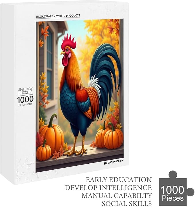 Jigsaw Puzzles for Adults 1000 Piece - Thanksgiving Fall Pumpkins and Cocks Wooden Puzzle，Funny Puzzle，Unique Gifts for Wall Art ，Family Puzzles，Educational Games，Challenge Puzzles