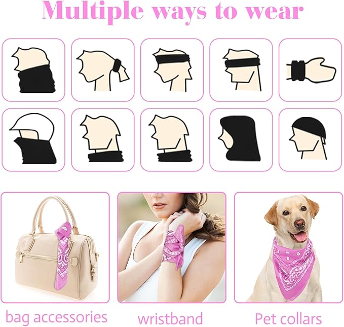 PLULON 30 Pack Bandanas for Men Women, Polyester Novelty Paisley Pattern Bandana Headbands Wristband Neckerchief Cowboy