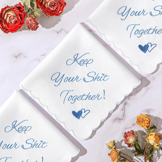 Wedding Handkerchief Something Blue for Bride, Mother Father of the Brides Groom Gifts, Embroidered Happy Tears Cotton Hanky