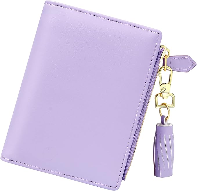 GEEAD Small Wallets for Women Bifold Slim Coin Purse Zipper ID Card Holder PU Leather Purple