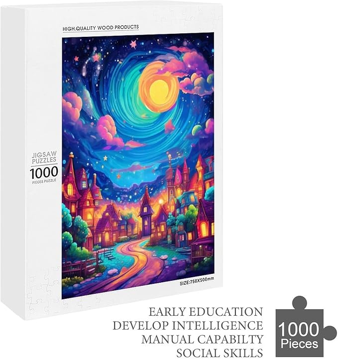 Jigsaw Puzzles for Adults 1000 Piece - Color Dream Town Themed Wooden Puzzles，Puzzle Games Challenge Puzzles，Educational Games，Family Puzzles，Unique Gifts for Wall Art