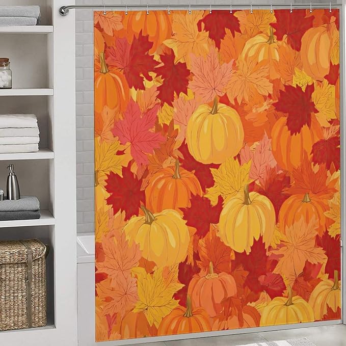 Autumn Pumpkins Fall Thanksgiving Shower Curtain Waterproof Washable Fabric Bathroom Shower Curtains for Bathroom Decorations Home Indoor Decor 72x72Inch