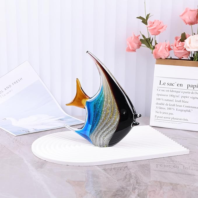 DOVDOV Hand Blown Glass Fish Sculpture, Colorful Glass Fish Decorations, Colorful Home Decorations for Bookshelf, Office, Living Room TV Stand, Room Decor Aesthetics.