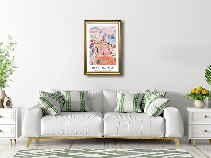 Wieco Art Framed Wall Art View of Collioure 1905 by Henri Mattise Abstract Colorful Art Matisse Posters Canvas Prints for Wall and Home Office Decorations Bronze Gold Frame