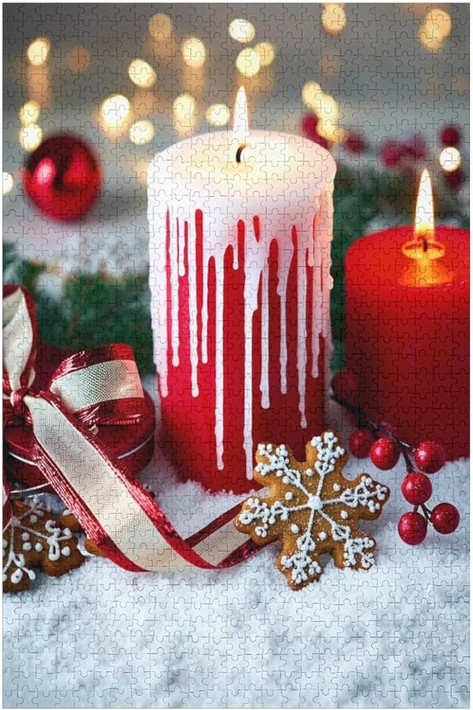 Jigsaw Puzzles for Adults 1000 Piece - Merry Christmas，Christmas Candles Wooden Puzzle，Stress Relief Games，Funny Puzzle，Unique Gifts for Wall Art ，Family Puzzles，Educational Games，Challenge Puzzles