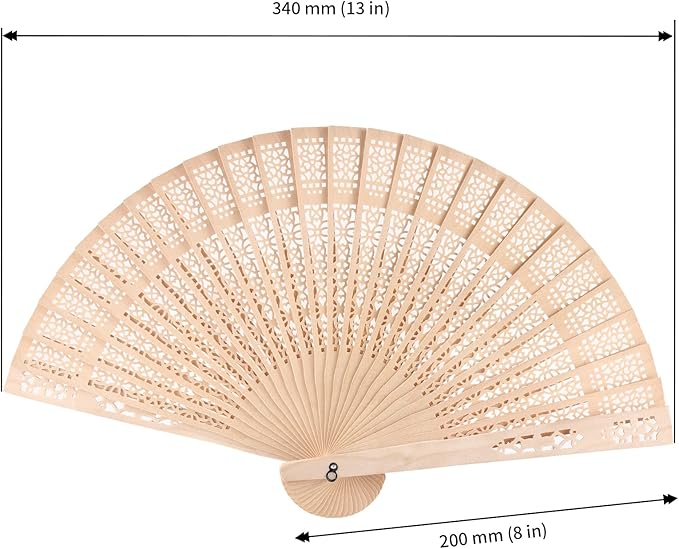 JAPCHET 60 Pack 8 Inch Sandalwood Fan, Vintage Wooden Hand Held Folding Fan, Hollow Carved Handheld Fans for Wedding Decor, Dancing, Birthday Gift, Photo props