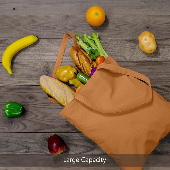 TOPDesign 12-Pack Economical 16"x15" Khaki Cotton Tote Bags, Lightweight Medium Reusable Grocery Shopping Cloth Bags, Suitable for DIY, Advertising, Promotion, Gift, Activity