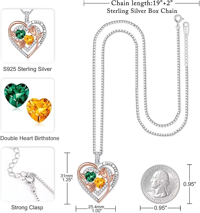 Iefil Valentines Day Gifts for Her - Sterling Silver Birthstone Necklace Anniversary Birthday Gifts for Her Wife Mom Daughter