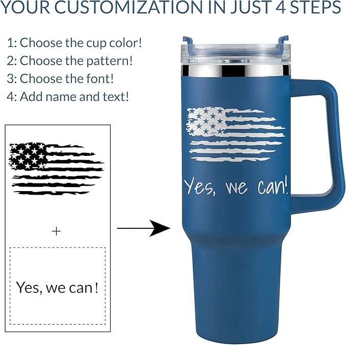 Personalized Tumbler With Handle-Custom 40oz Travel Cup With Lid And Straw-Laser Engraved With Name,Logo,Text,Image-Personalized Gifts For Mom,Dad,Birthday