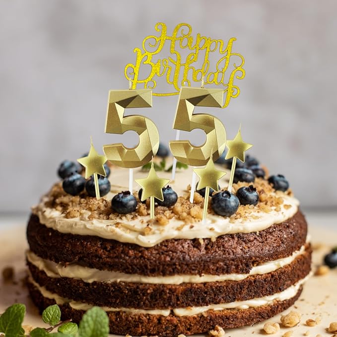 Golden Number 35 Birthday Candles and Star Birthday Candles 2.76 inch Birthday Cake Candles 3D Diamond Shaped Candles are Suitable for Birthday Parties and Anniversary Cake Decorations Candles