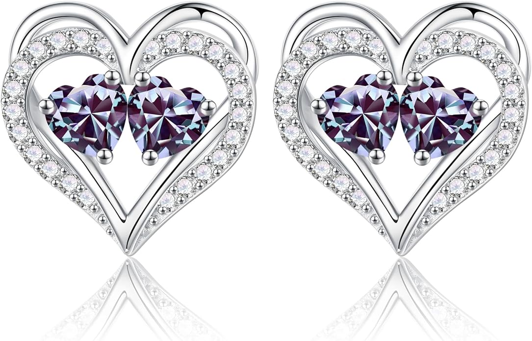 Iefil Valentines Day Gifts for Her - 925 Sterling Silver Birthstone Earrings, Anniversary Birthday Gifts for Women Wife Girlfriend Mom