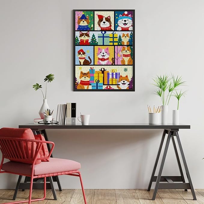 Wooden Puzzle 500 Pieces Adult - Christmas Dog Cat Puzzle Christmas Puzzles, Holiday Puzzles, Family Toys, Party Games, Jigsaw Puzzle Challenge and Funny