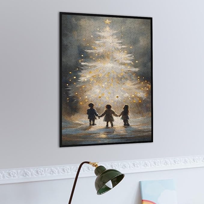 Funny Wooden Puzzle - Glowing Christmas Trees and Wishing Girls Puzzle for Adult 500 Piece，Wooden Jigsaw Puzzles Art Leisure Game Fun Suitable Family Friends Educational Learning Games Gift