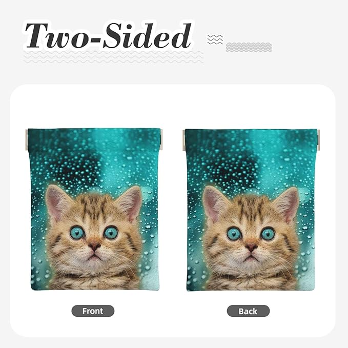 Coin Purse Blue eye cat Leather Squeeze Coin Purse Mini Pouch Change Wallet Bag Gifts for Women Kids Girls Key Holder