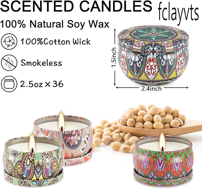 Set of 36 Scented Candles, 2.5 OZ Soy Wax Aromatherapy Candles Gift Set for Valentine's Day Birthday Mother's Thanksgiving Gift, HJJH546 …