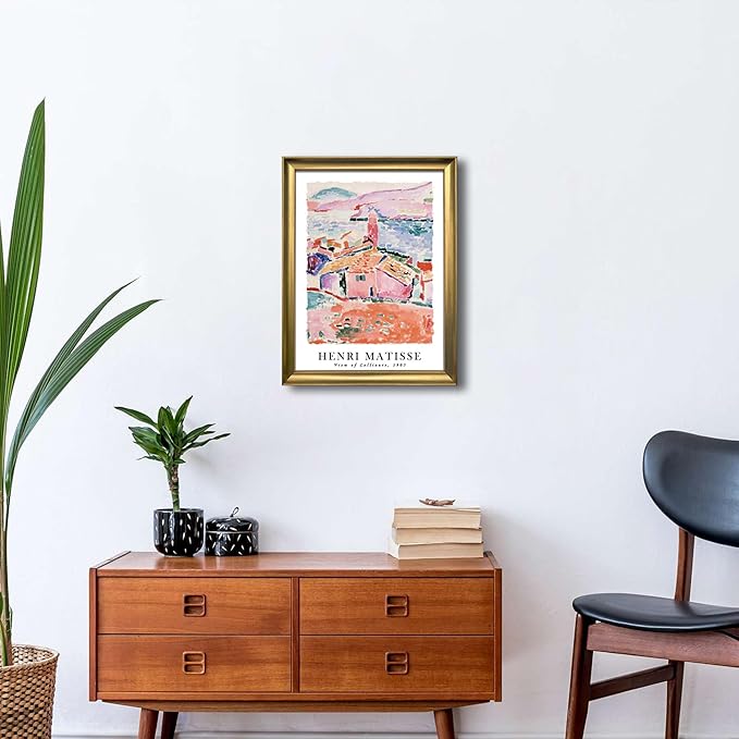 Wieco Art Framed Wall Art View of Collioure 1905 by Henri Mattise Abstract Colorful Art Matisse Posters Canvas Prints for Wall and Home Office Decorations Bronze Gold Frame