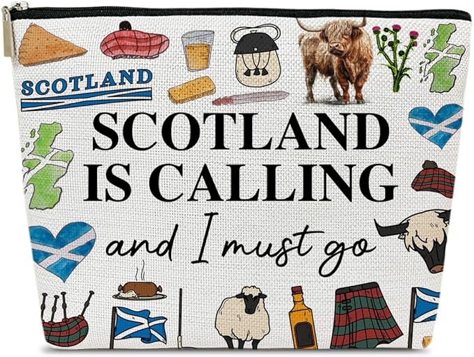 Scotland Travel Large Capacity Makeup Gift Bag, Cosmetic Bag Organizer With Zipper, Cute Makeup Pouch, Birthday Gift For Women Her Mom Girls, Scotland Is Calling