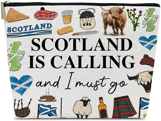 Scotland Travel Large Capacity Makeup Gift Bag, Cosmetic Bag Organizer With Zipper, Cute Makeup Pouch, Birthday Gift For Women Her Mom Girls, Scotland Is Calling